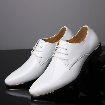 Италиански луксозни мъжки обувки с качество Оксфорд, лачени бели сватбени размери 38-48, черна кожена мека мъжка рокля, официални мъжки обувки
