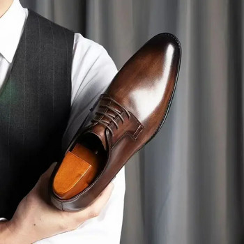 Луксозни мъжки кожени обувки Висококачествени мъжки обувки Оксфорд Сватбени кожени мъжки обувки за рокля 2023 Джентълменски офис мъжки обувки