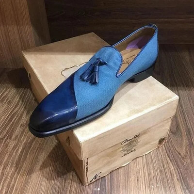 Loafers για άντρες Μαύρα Μπλε Φούντες Ανδρικά Παπούτσια Δωρεάν αποστολή Round Toe Slip-On Χειροποίητα νούμερα 38-48 Ανδρικά παπούτσια