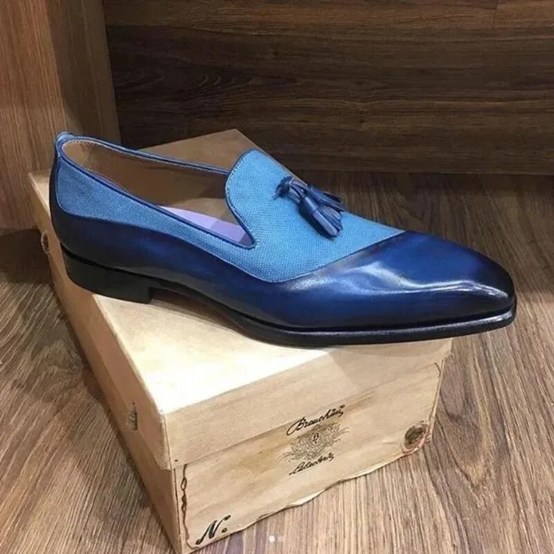 Loafers vyrams Juodi mėlyni kutai Vyriški batai Nemokamas pristatymas apvalus pirštas Slip-On rankų darbo 38-48 dydžio vyriški batai