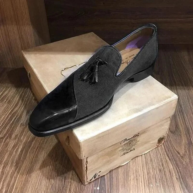 Loafers vyrams Juodi mėlyni kutai Vyriški batai Nemokamas pristatymas apvalus pirštas Slip-On rankų darbo 38-48 dydžio vyriški batai