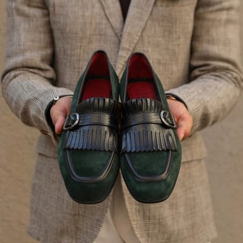 Πράσινα Ανδρικά Επίσημα Παπούτσια Loafers Flock Tassels Slip-On Round Toe Νυφικά Παπούτσια για άντρες Δωρεάν αποστολή Μέγεθος 38-46