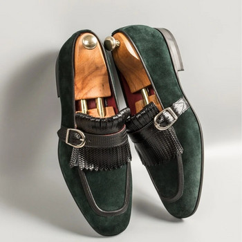 Πράσινα Ανδρικά Επίσημα Παπούτσια Loafers Flock Tassels Slip-On Round Toe Νυφικά Παπούτσια για άντρες Δωρεάν αποστολή Μέγεθος 38-46