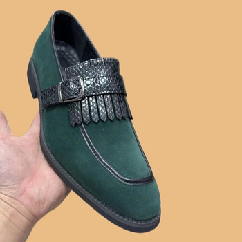 Πράσινα Ανδρικά Επίσημα Παπούτσια Loafers Flock Tassels Slip-On Round Toe Νυφικά Παπούτσια για άντρες Δωρεάν αποστολή Μέγεθος 38-46