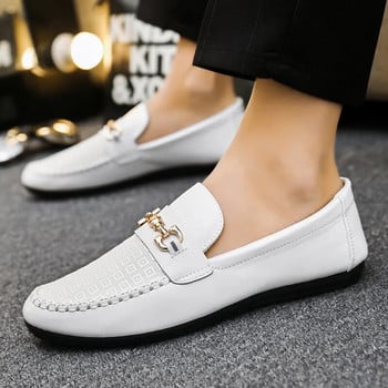 Мъжки мокасини Удобни плоски ежедневни обувки Дишащи обувки за шофиране от мека телешка кожа Мокасини Hombre Мъжки обувки Бели