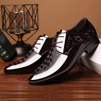 Кожени мъжки обувки Oxfords Ежедневна рокля Мъжки обувки с връзки Дишащи официални офис за мъже Големи размери 38-48 Равни обувки
