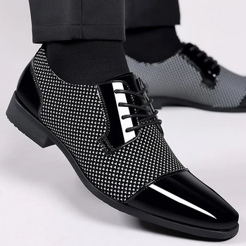 Ρετρό ανδρικά παπούτσια κλασικού φόρεμα Oxfords λουστρίνι ανδρικά παπούτσια Lace Up Social παπούτσι Μαύρα δερμάτινα ανδρικά παπούτσια για πάρτι