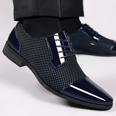 Bărbați retro Pantofi de rochie clasici oxford pantofi din piele lăcuită pentru bărbați pantofi social cu șireturi din piele neagră pantofi de nuntă pentru bărbați