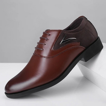 Нови мъжки обувки Оксфорд от изкуствена кожа Равни класически официални обувки с остри пръсти Бизнес обувки с връзки Черни кафяви Hombre плюс размер 38-48