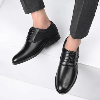 Нови мъжки обувки Оксфорд от изкуствена кожа Равни класически официални обувки с остри пръсти Бизнес обувки с връзки Черни кафяви Hombre плюс размер 38-48