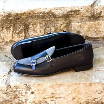 Loafers Ανδρικά παπούτσια PU Colorblock Fashion Business Casual Wedding Party Classic Faux Suede Monk με διπλή πόρπη παπούτσια φόρεμα CP090