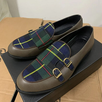 Loafers Ανδρικά παπούτσια PU Colorblock Fashion Business Casual Wedding Party Classic Faux Suede Monk με διπλή πόρπη παπούτσια φόρεμα CP090