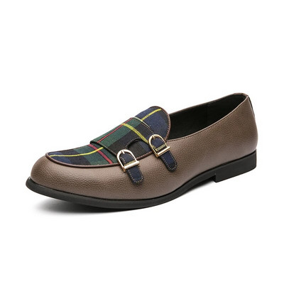 Loafers Ανδρικά παπούτσια PU Colorblock Fashion Business Casual Wedding Party Classic Faux Suede Monk με διπλή πόρπη παπούτσια φόρεμα CP090