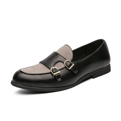 Loafers Ανδρικά παπούτσια PU Colorblock Fashion Business Casual Wedding Party Classic Faux Suede Monk με διπλή πόρπη παπούτσια φόρεμα CP090