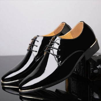 Луксозни мъжки обувки Оксфорд Качествена лачена кожа Бяла сватба Размер 38-48 Черна кожена мека мъжка рокля Официални обувки Мъжки 10A34