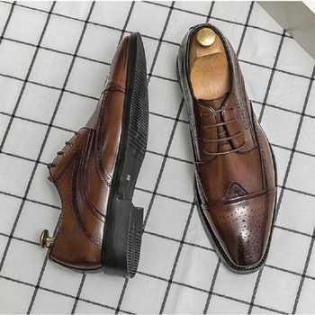 Плюс размер 48 Обувки с броги Мъжки бизнес ежедневни обувки с връзки Сватбени единични обувки на младоженеца 1AA16