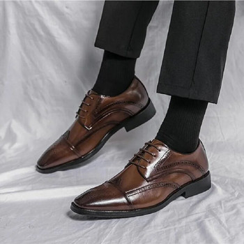 Плюс размер 48 Обувки с броги Мъжки бизнес ежедневни обувки с връзки Сватбени единични обувки на младоженеца 1AA16