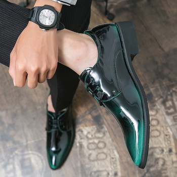 2023 Нови ежедневни мъжки обувки Блестящи кралски зелени лъскави плоски официални оксфордски обувки Сватбена вечерна рокля Обувки Мъжки социални бизнес обувки