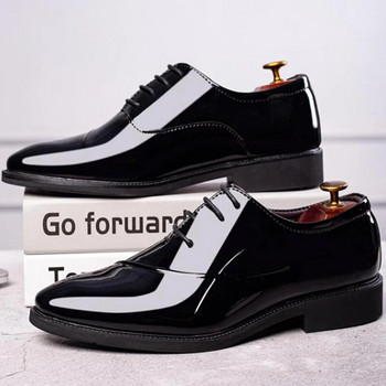 PU лачени кожени обувки за мъже Oxfords с връзки Мъжки обувки за сватбено тържество Офис работни обувки Елегантни дизайнерски маркови обувки за мъже