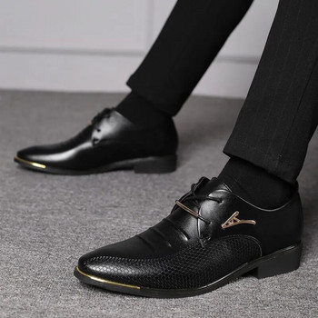 Мъжки кожени обувки за рокля Бизнес мъжки официални ежедневни обувки Офис работни плоски мокасини Обувки за мъжки оксфордски сватбени обувки