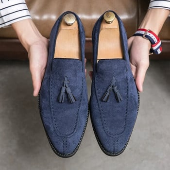 Ново пристигане Британски мъжки сини лилави обувки с пискюли в стил Оксфорд, мокасини, сватбени абитуриентски парти обувки Zapatos Hombre