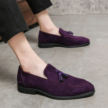 Ново пристигане Британски мъжки сини лилави обувки с пискюли в стил Оксфорд, мокасини, сватбени абитуриентски парти обувки Zapatos Hombre