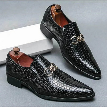 Μαύρα Loafers για άντρες Μόδα Snake Print Παπούτσια με μυτερά δάχτυλα καφέ μεταλλικά παπούτσια γάμου για άντρες Μέγεθος 38-46 1AA52