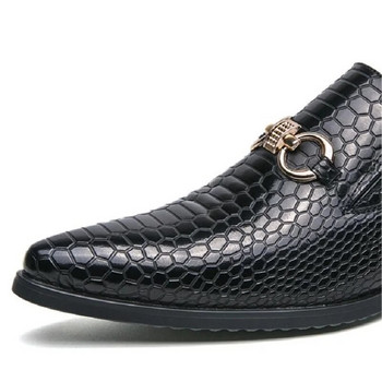 Черни мокасини за мъже Модни обувки със змийски принт с остри пръсти Кафяви сватбени обувки с метална катарама за мъже Размер 38-46 1AA52