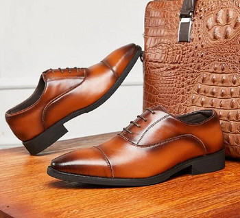 Мъжки сватбени обувки Кожени бизнес ежедневни обувки Висококачествени мъжки рокли Офис луксозни обувки Мъжки дишащи обувки Oxford 10A3