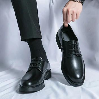 Класически италиански кожени обувки с остър връх Мъжки луксозни оксфордски бизнес официални офис мъжки обувки Boos Dress Мъжки черни сватбени обувки