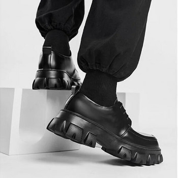 Корейска версия на улични мъжки ниски ежедневни кожени обувки с дебели подметки Официални кожени обувки на платформа Дерби Мъжки 1AA48