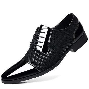 Модерни класически мъжки обувки за мъже Оксфордски лачени обувки с връзки Официални черни кожени обувки за сватбено парти Мода