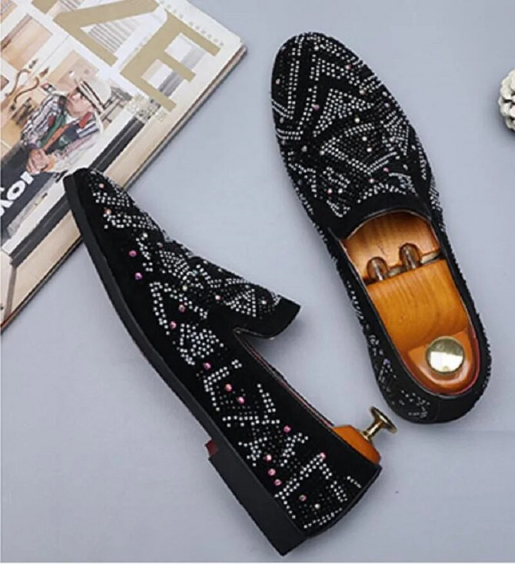 Muške noćne klubske antilop kožne mokasine muške zakovice dijamantne ravne cipele za zabave muške mokasine oksfordice ležerne cipele velika veličina 47 10A6