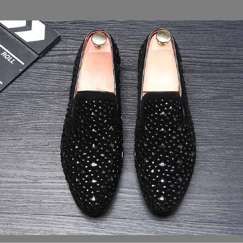 Muške noćne klubske antilop kožne mokasine muške zakovice dijamantne ravne cipele za zabave muške mokasine oksfordice ležerne cipele velika veličina 47 10A6