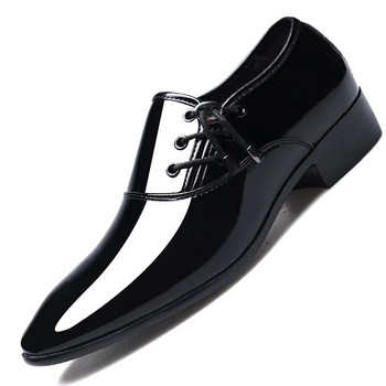 Мъжки кожени обувки с остър връх Мъжки бизнес официални обувки Мъжки лъскави ежедневни обувки за сватбено парти Голям размер Zapatos Hombre Casuales