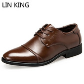 LIN KING Μεγάλο μέγεθος Μόδα Pu Δερμάτινα Ανδρικά Παπούτσια Γάμου Casual Παπούτσια Oxfords με κορδόνια Επίσημα παπούτσια με μυτερά παπούτσια