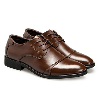 LIN KING Модни мъжки обувки от изкуствена кожа с голям размер Ежедневни оксфордски обувки Официални обувки с остри пръсти Обувки с остри пръсти