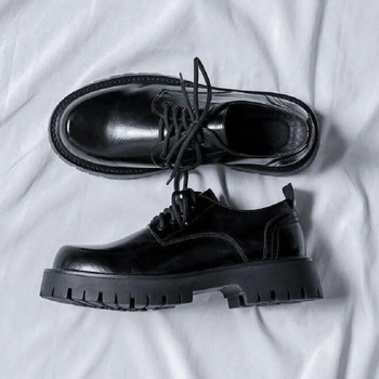 Мъжки кожени ежедневни обувки на платформа Черни бели ретро мъжки обувки с връзки Бизнес обувки Оксфорд Модни сватбени обувки 1AA49