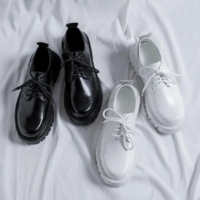 Мъжки кожени ежедневни обувки на платформа Черни бели ретро мъжки обувки с връзки Бизнес обувки Оксфорд Модни сватбени обувки 1AA49
