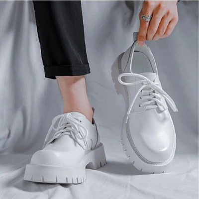 Muške kožne ležerne cipele s platformom Crno-bijele vintage muške svečane cipele na vezanje Poslovne oxfordke Modne ravne cipele za vjenčanje 1AA49