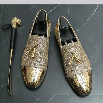 2023 Нови златни мокасини за мъже Сватбени обувки с квадратни пръсти Мъжки обувки с приплъзване Chaussures Pour Hommes Мъжки обувки D2B1