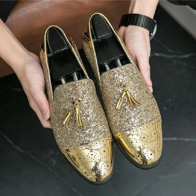 2023. aasta uued kuldsed kingad meestele, kandilise varbaga pulmakingad Slip-on meeste kingad Chaussures Pour Hommes meeste kingad D2B1