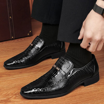 Модни обувки с остри пръсти за мъже, луксозни официални обувки с крокодил, мъжки мокасини Сватбени обувки с приплъзване Zapatos Hombre