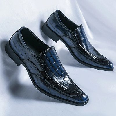 Модни обувки с квадратни пръсти за мъже с приплъзване на парти мокасини Официални социални обувки Челси Мъжки сватбени обувки