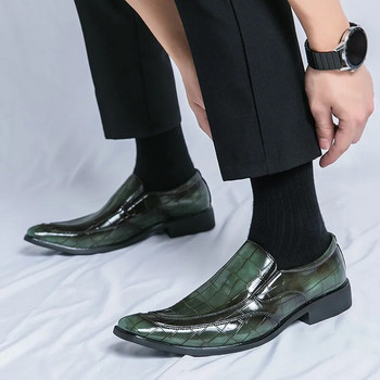 Мъжки оксфордски обувки в британски стил Модни зелени кожени обувки на каре за мъже Обувки за рокля Бизнес мъжки официални обувки Social Masculino