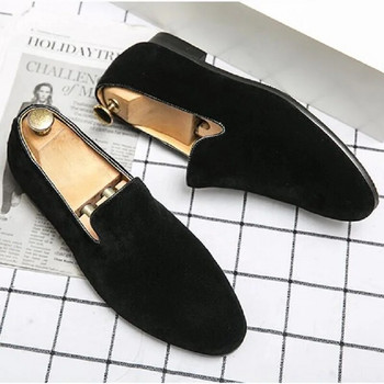 Loafers Ανδρικά slip-on Pointy Suede Lazy Black Blue Breathable Handmade Dresses for Men Da024