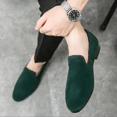 Loafers Vyriški užsegami smaili zomšiniai tingūs juodi mėlyni kvėpuojantys rankų darbo suknelės batai vyrams Da024