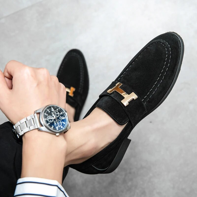 Prabangūs batai Klasikiniai prisegami vyriški batai vaikščioti zomšiniai odiniai patogūs vyriški laisvalaikio batai Tikri nubuko batai