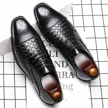 Мъжки обувки от тъкана кожа Мъжки класически ретро обувки за дерби Обувки с броги Мъжки бизнес обувки за офис парти Сватбени обувки
