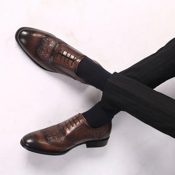Мъжки официални обувки Крокодилски модел Рокля от изкуствена кожа Броги Обувки Модни маркови дизайнерски мъжки парти Сватбени ежедневни мокасини